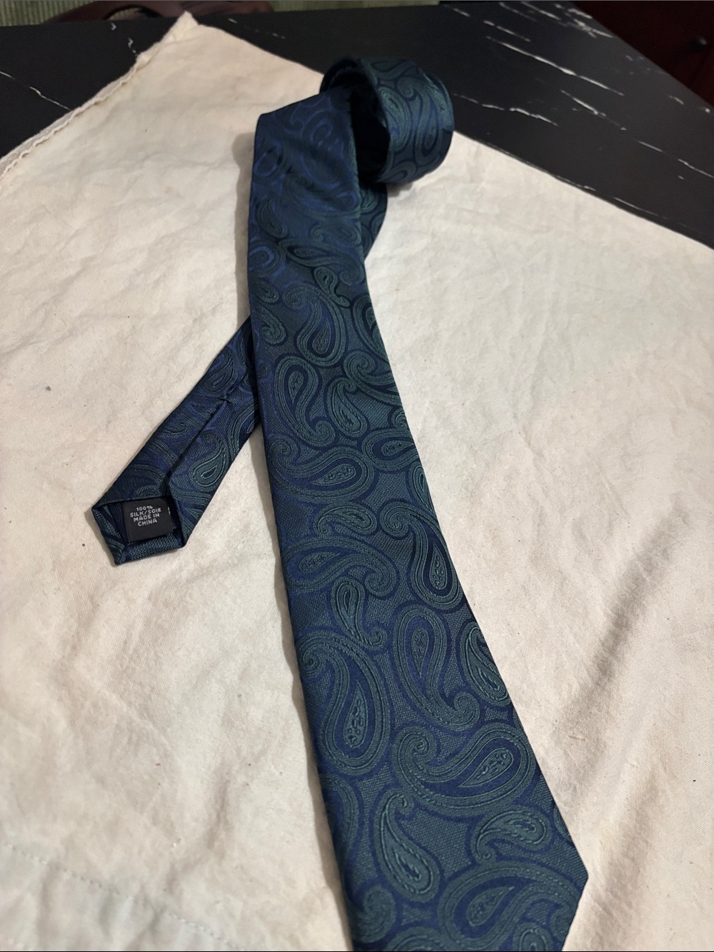 Michael Kors Navy and Green Paisley Silk Tie
